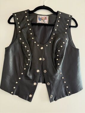 Black Studded Leather Biker Vest size Medium